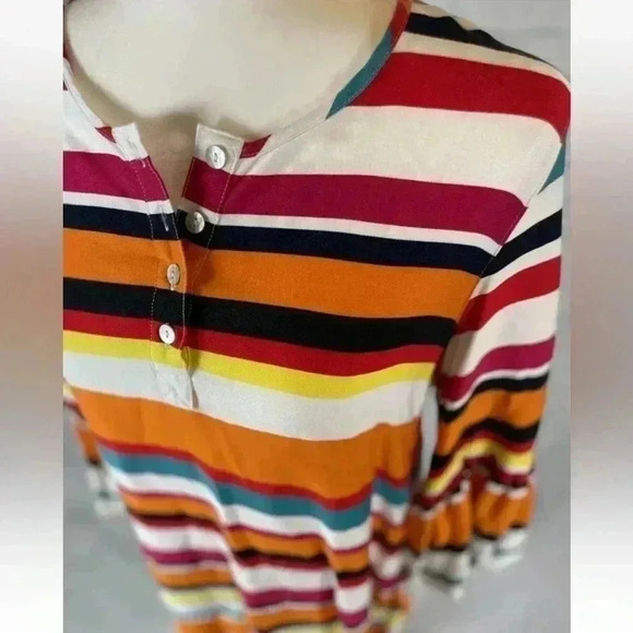 JOHN MARK rayon Striped Top Women’s Size S Babydoll Loose Fit Blouse Shirt boho - Picture 3 of 15